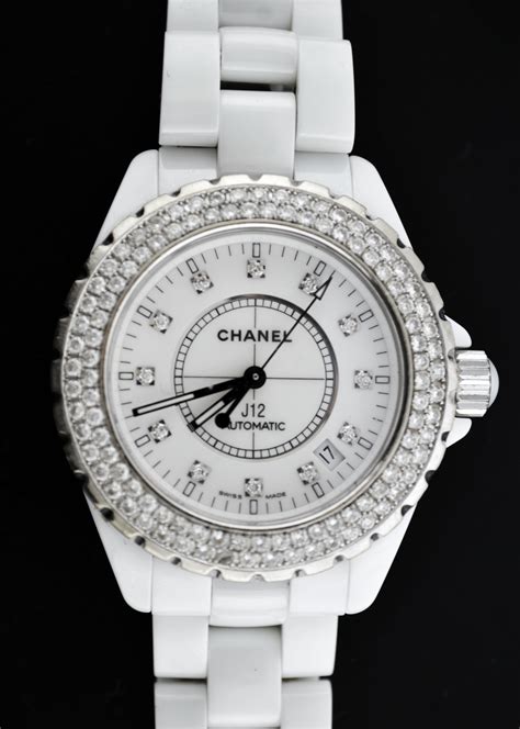 Chanel white watch with diamonds